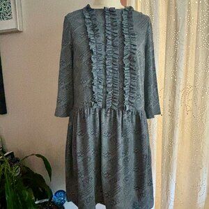 Karen Walker floral knit jacquard 3/4 sleeve ruffled dress size US 10 AU/UK 14